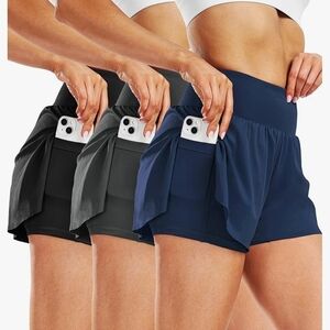 Nwt 3pk CADMUS 2XL 2 in 1 Women's Workout Shorts for Athletic Gym Running Shorts